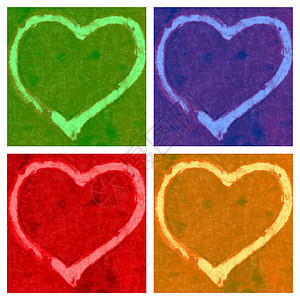 四颗心庆典蓝色黄色艺术绿色红色背景图片