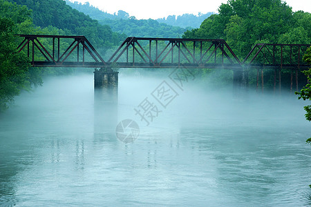 雾中大桥池塘曲目树木火车叶子运输图片