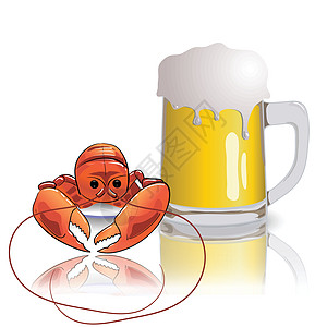 龙虾和啤酒杯图片