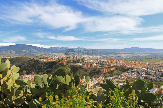 格拉纳达屋顶建筑物全景山脉风景旅行天空建筑学城市蓝色旅游图片