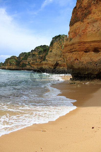 葡萄牙拉各斯旅游岩石旅行蓝色晴天海滩海岸海洋悬崖海岸线图片