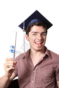 高中毕业中学蓝色文凭微笑黑发流苏学校深色男性丝带图片