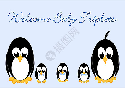 欢迎小企鹅宝宝  三倍男生惊喜快乐公告幸福母亲卡片婴儿女孩问候语图片