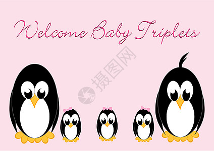 欢迎小企鹅宝宝  三倍女孩企鹅公告孩子母亲派对问候语惊喜幸福快乐图片