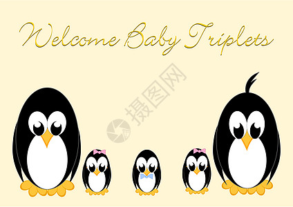 欢迎小企鹅宝宝  三倍卡片插图问候语庆典婴儿派对明信片幸福男生孩子图片