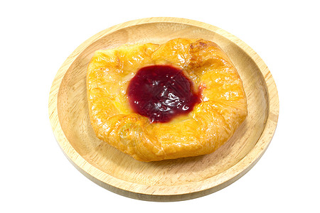 白色背景上的丹尼糕饼小吃水果木板面包丹麦语蛋糕盘子糕点甜点食物背景图片