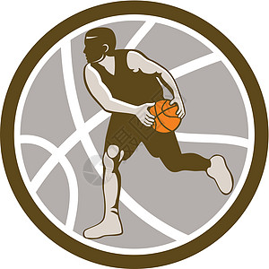 篮球玩家钻珠球圆回转运球男性运动圆圈插图男人艺术品图片