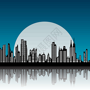 纽约摩天大楼建筑学全景黑色景观天际月亮场景城市建筑图片