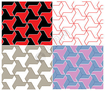 一组四色无缝模式 Tangle 元素插图光栅化空间条纹设计图片