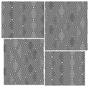 4套B和W无缝模式 三角元素光栅化灰阶插图黑与白条纹设计图片