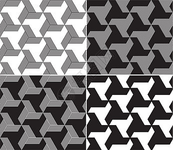 4套B和W无缝模式 三角元素插图条纹灰阶设计黑与白空间图片