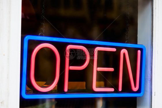 打开符号指示牌商业咖啡店展示玻璃荧光营销窗户服务店铺图片