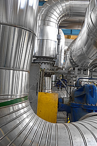 热电厂中的工业管线发电厂技术植物反射金属力量工厂管道阀门气体图片