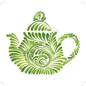 装饰品茶壶插图民间水彩涂鸦叶子植物树叶卡通片作品图片