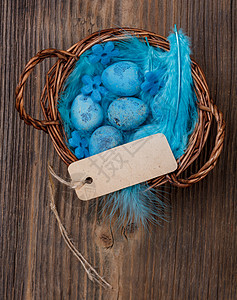复活节鸡蛋篮笔记乡村空白季节蓝色篮子鹌鹑标签图片