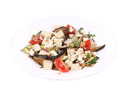 沙拉加烤菜和豆腐种子茄子盘子向日葵健康饮食食物美食开心果草药午餐图片