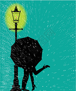 雨中灯台卡片男人插图男生恋人拥抱绘画艺术灯光艺术品图片