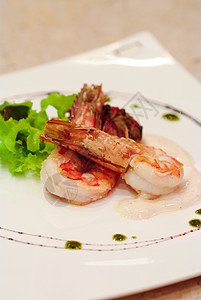 绿色沙拉加虾虾午餐香菜海鲜饮食美食烹饪沙拉贝类国王餐饮图片