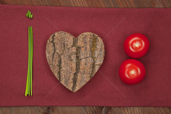 我们爱蔬菜香葱绿色健康饮食食物心形棕色乡村厨房农业织物图片