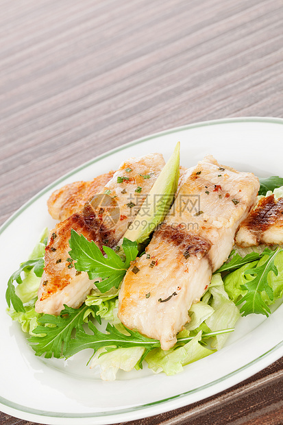 海鲜盘鳕鱼火箭胡椒鱼片午餐沙拉营养食物活力美食图片