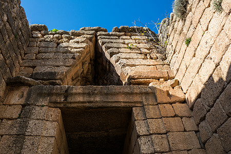 圣托尼希腊Mycenae的面额国库金库旅行堡垒废墟避难所文明地标微型机独眼历史性背景