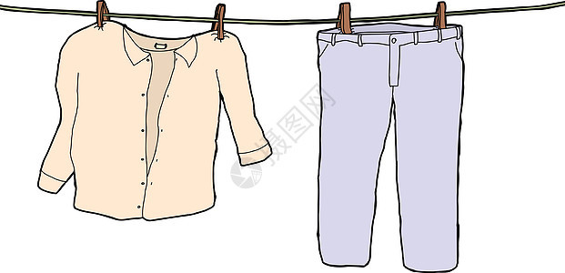 孤立衣服挂挂烘干卡通片服装剪贴画洗衣衣绳衬衫打扫细绳插图图片