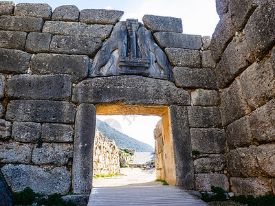 希腊Mykines的狮子门古董微型机废墟吸引力纪念碑建筑学地标遗产石头墙壁图片