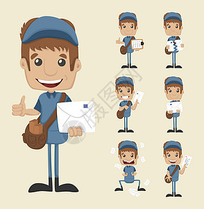 一套邮递员职业载体男人邮件邮差幸福男性图表成人送货图片