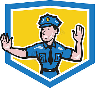 交通警察截停手讯号盾牌卡通图片