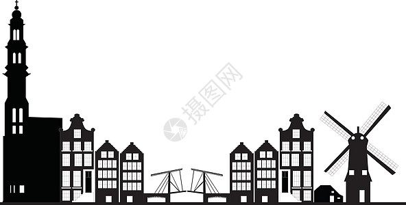 Amsterdam 天线建筑物风车生活建筑学商业酒店教会城市绘画黑色图片