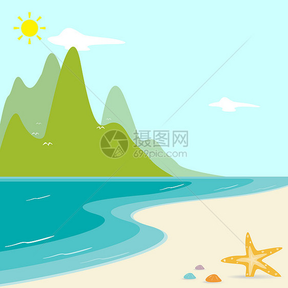 美丽的海滩天空闲暇插图海星旅行季节旅游太阳天气插画家图片
