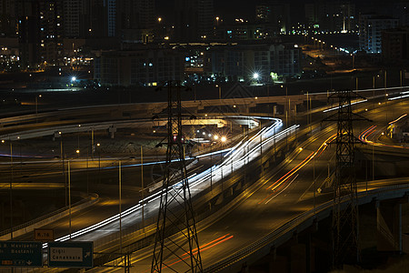 夜晚路夜间交通灯光照片头灯车道设备曲线路灯旅行未来派驾驶背景