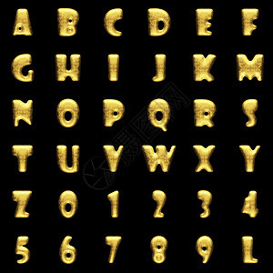 黑色背景上的金色字母表插图金属金子字体打字稿反射抛光黄色脚本艺术图片