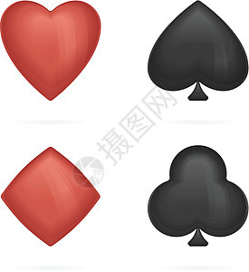 播放西装图标红色赌注阴影黑色套装菱形卡片财富游戏扑克图片