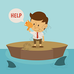 商务人士危机失败金融帮助鲨鱼卡通片商业插图办公室工作工人图片