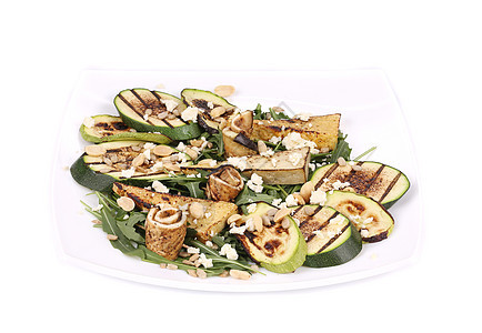 沙拉加烤菜和豆腐健康饮食美食花生柠檬午餐种子蔬菜草药向日葵素食图片