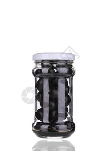 黑橄榄在罐子里黑色宏观白色小吃蔬菜美食杂货罐装玻璃产品图片