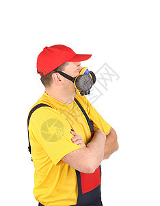 防毒面具工人图片