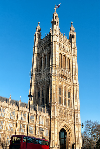 英国议会大厦大楼的塔塔楼横幅公地英语旗帜蓝色王国军旗议会房子建筑学图片
