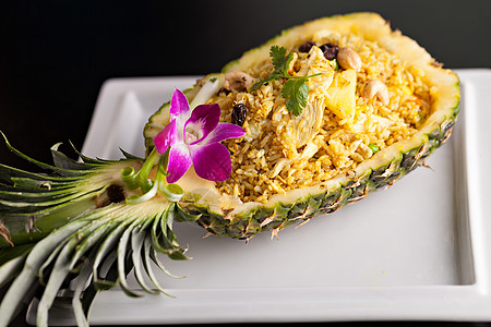 泰国菠萝炸米盘子美食油炸水果坚果食物海鲜情调餐厅异国图片