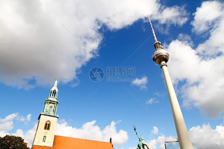 柏林和电视塔宗教历史教堂教会钟楼建筑广播纪念碑城市地标图片