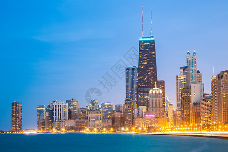 芝加哥市中心与密歇根湖市中心目的地反射建筑学办公室摩天大楼城市生活建筑蓝色结构图片