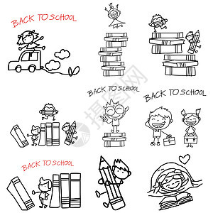回到学校的卡通漫画朋友们笔记学生孩子们幼儿园绘画青少年学习木板孩子图片
