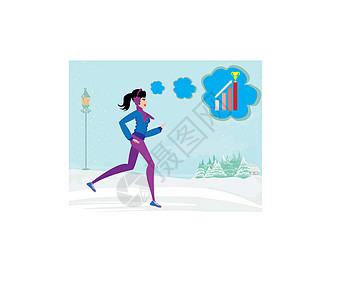 冬天跑步的弱小女孩耳朵肥胖手筒女孩统计数据运动插图杯子围巾图片