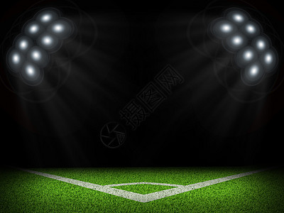由聚光灯照亮的夜间足球场草地锦标赛游戏绿色体育场场地照明运动阴影角落图片