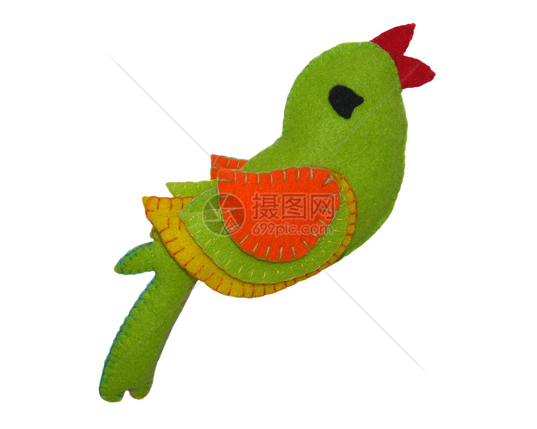 Parrot 鹦鹉玩物手工动物玩具毛毡羊毛绿色图片