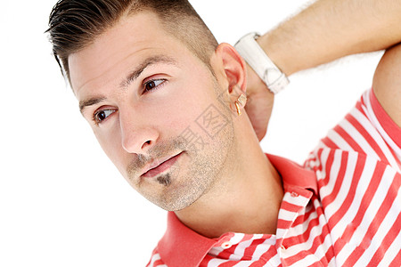 穿条纹衬衣的成熟和时装男子工作室手表男性冒充头发衬衫男人耳环眼睛衣服图片