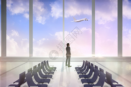 思维商务人士的复合形象 商业商航空飞机场太阳计算机男人飞行男性天空绘图职业图片