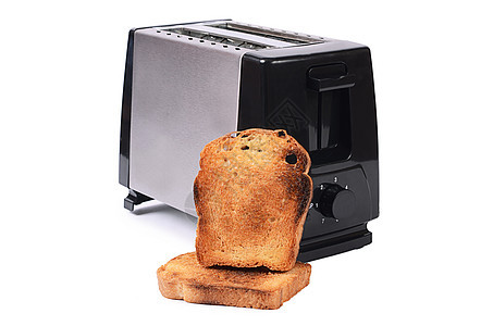 白色背景上孤立的银烤面包机油炸厨房机器器具面包金属用具食物厨具合金图片