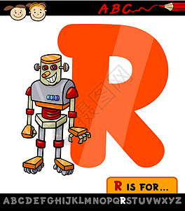 用机器人卡通插图的 r 字母 r拼写微笑孩子们底漆首都游戏幼儿园收藏绘画漫画图片